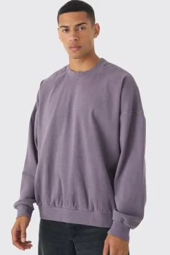 boohooMAN Oversized Heavyweight Ribbed Washed Drop Shoulder Sweatshirt | UK| Hoodies & Sweatshirts