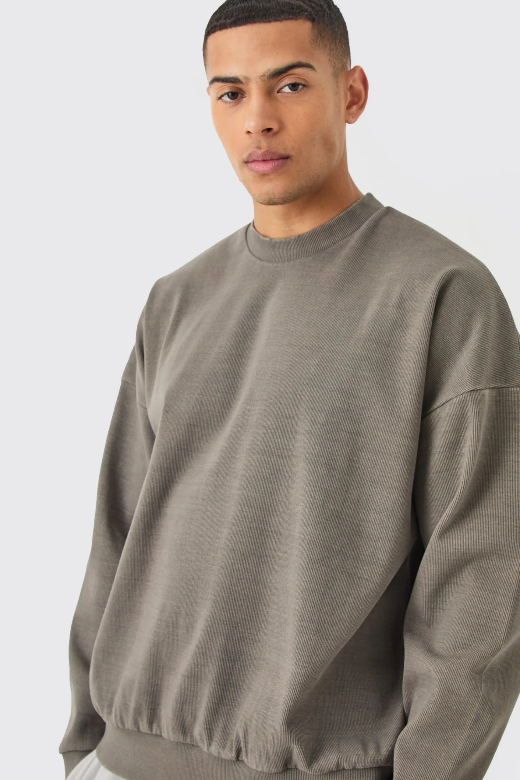 boohooMAN Oversized Heavyweight Ribbed Washed Drop Shoulder Sweatshirt | UK| Hoodies & Sweatshirts