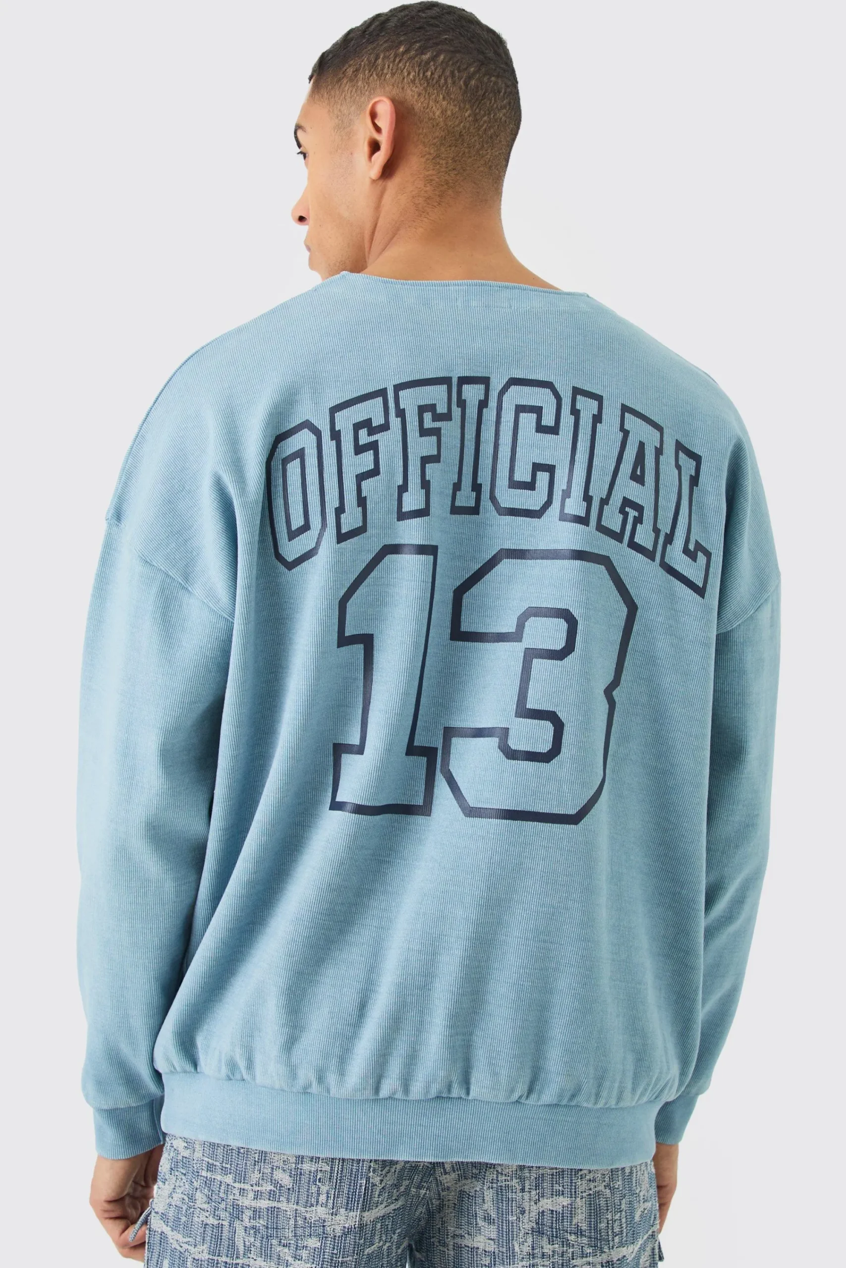boohooMAN Oversized Heavyweight Ribbed Washed Varsity Hockey Sweatshirt | UK| Hoodies & Sweatshirts