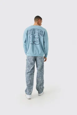 boohooMAN Oversized Heavyweight Ribbed Washed Varsity Hockey Sweatshirt | UK| Hoodies & Sweatshirts