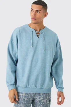 boohooMAN Oversized Heavyweight Ribbed Washed Varsity Hockey Sweatshirt | UK| Hoodies & Sweatshirts