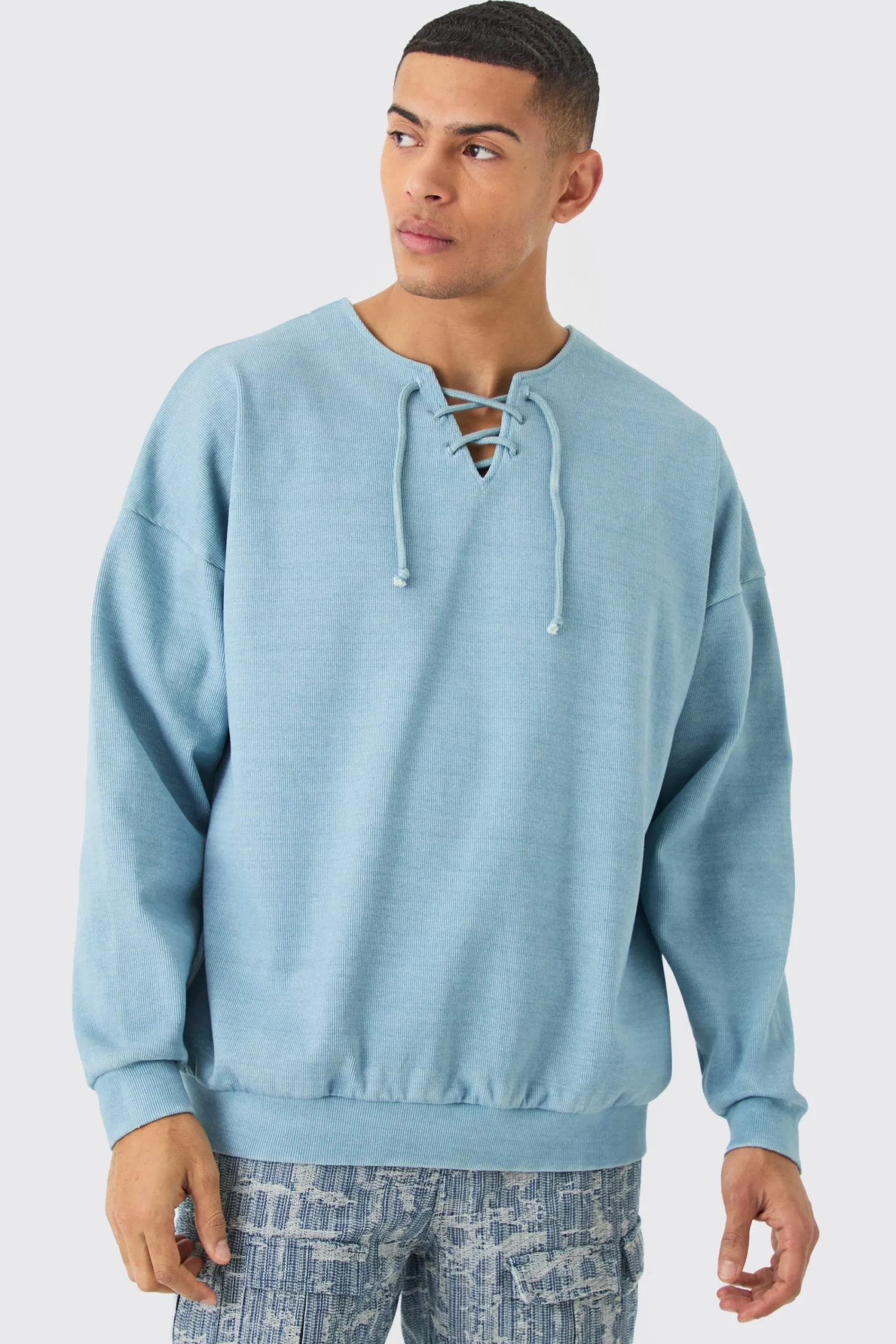 boohooMAN Oversized Heavyweight Ribbed Washed Varsity Hockey Sweatshirt | UK| Hoodies & Sweatshirts