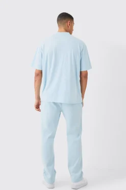 boohooMAN Oversized Heavyweight Spray Wash Denim Applique Tracksuit | UK| Sets & Co-Ords