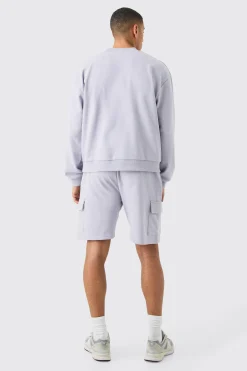 boohooMAN Oversized Heavyweight Sweatshirt Short Cargo Tracksuit | UK| Tracksuits