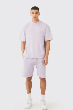 boohooMAN Oversized Heavyweight T-shirt & Ribbed Shorts Set | UK| Sets & Co-Ords|Tracksuits