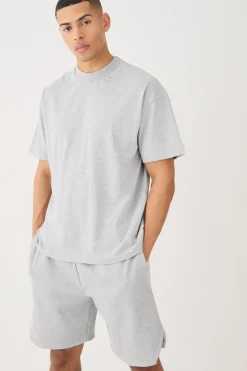 boohooMAN Oversized Heavyweight T-shirt & Ribbed Shorts Set | UK| Sets & Co-Ords|Tracksuits