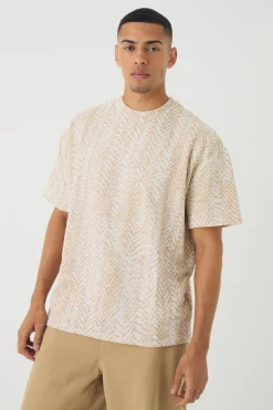 Oversized Herringbone Jacquard T-shirt | UK^boohooMAN Hot