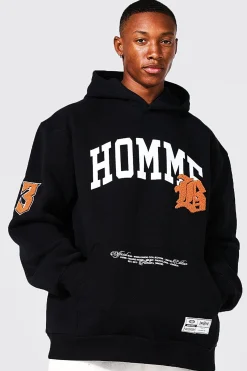 boohooMAN Oversized Homme Applique Varsity Hoodie | UK| Hoodies & Sweatshirts