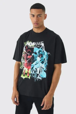 Oversized Homme Dog Mask Graphic T-Shirt | UK^boohooMAN Outlet