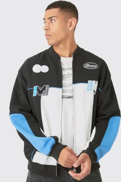 boohooMAN Oversized Homme Moto Applique Jersey Bomber Jacket | UK| Coats & Jackets