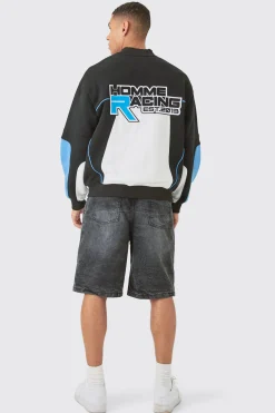 boohooMAN Oversized Homme Moto Applique Jersey Bomber Jacket | UK| Coats & Jackets