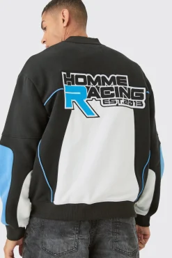 boohooMAN Oversized Homme Moto Applique Jersey Bomber Jacket | UK| Coats & Jackets