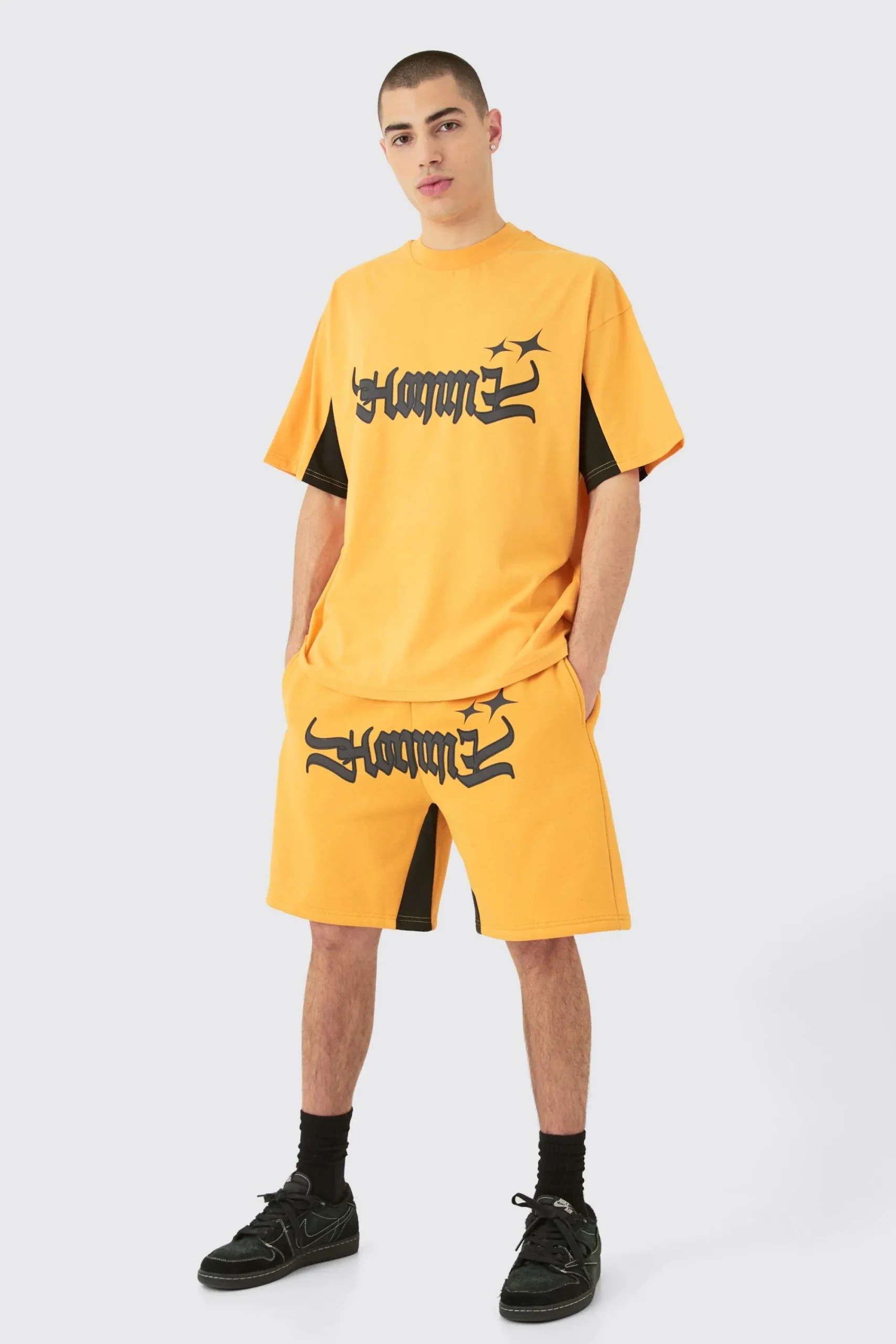 boohooMAN Oversized Homme Panel Heavyweight T-shirt & Short Set | UK| Sets & Co-Ords|Tracksuits