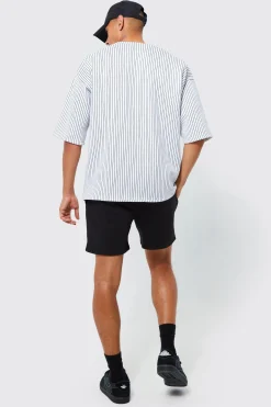 boohooMAN Oversized Homme Pinstripe Baseball Polo And Short Set | UK| Tracksuits