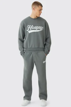 boohooMAN Oversized Homme Printed Varsity Sweatshirt Tracksuit | UK| Tracksuits|Hoodies & Sweatshirts