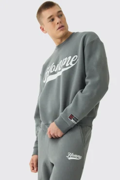 boohooMAN Oversized Homme Printed Varsity Sweatshirt Tracksuit | UK| Tracksuits|Hoodies & Sweatshirts