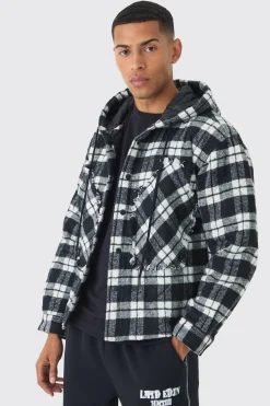 boohooMAN Oversized Hooded Check Patchwork Padded Shirt | UK| Shirts