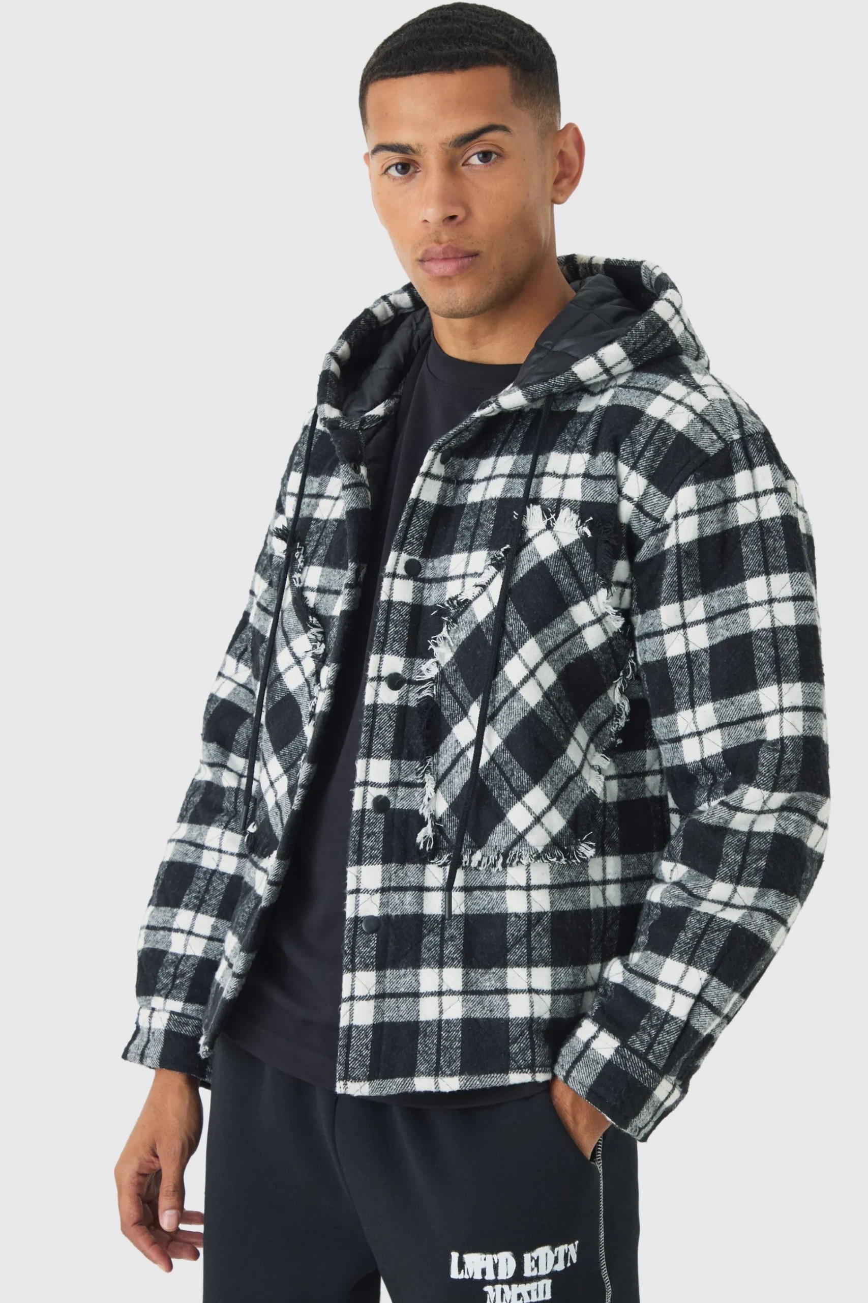 boohooMAN Oversized Hooded Check Patchwork Padded Shirt | UK| Shirts