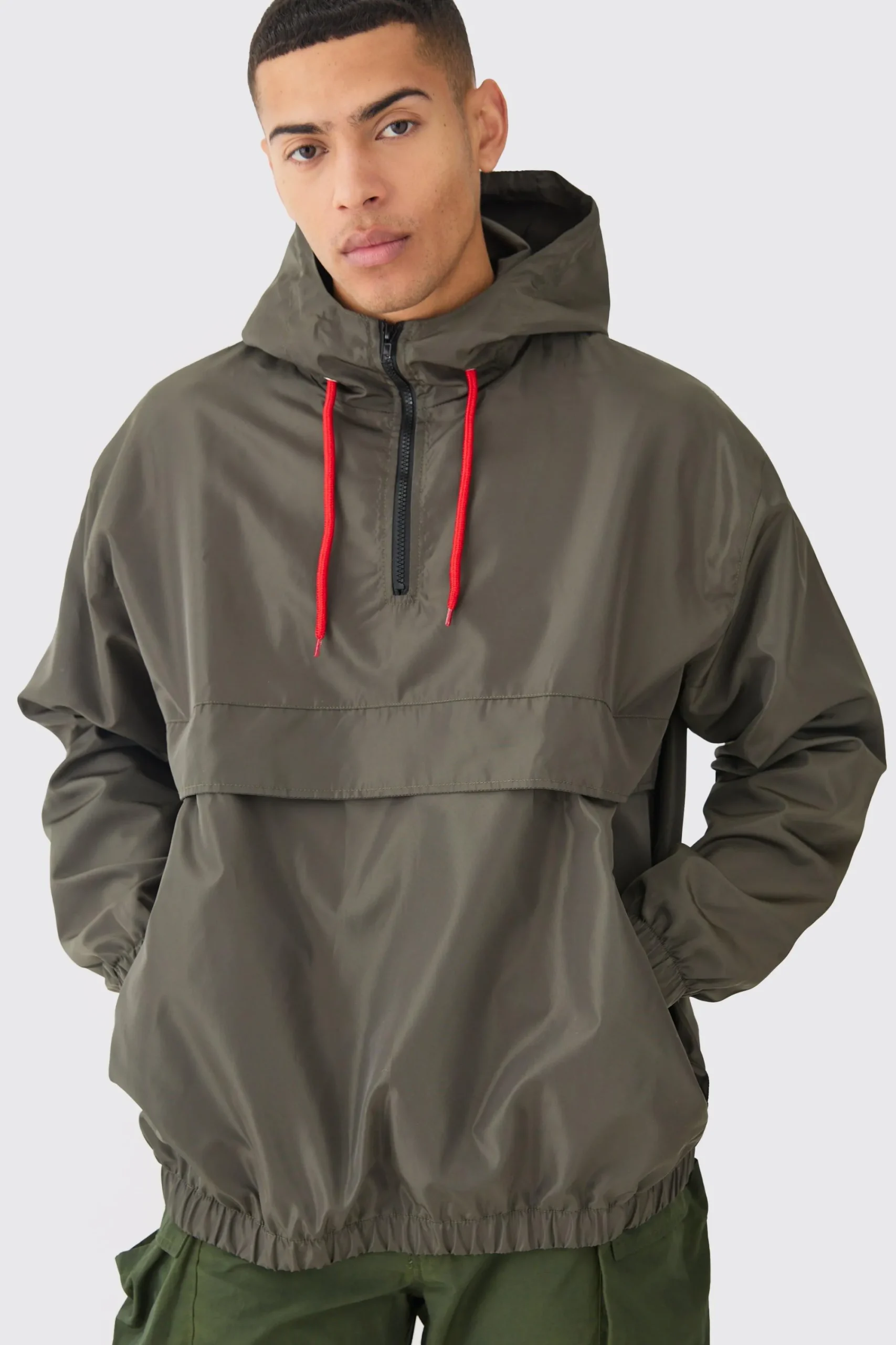 boohooMAN Oversized Hooded Half Zip Windbreaker | UK| Coats & Jackets