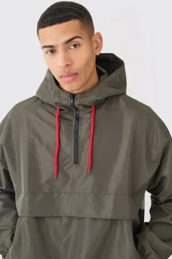 boohooMAN Oversized Hooded Half Zip Windbreaker | UK| Coats & Jackets