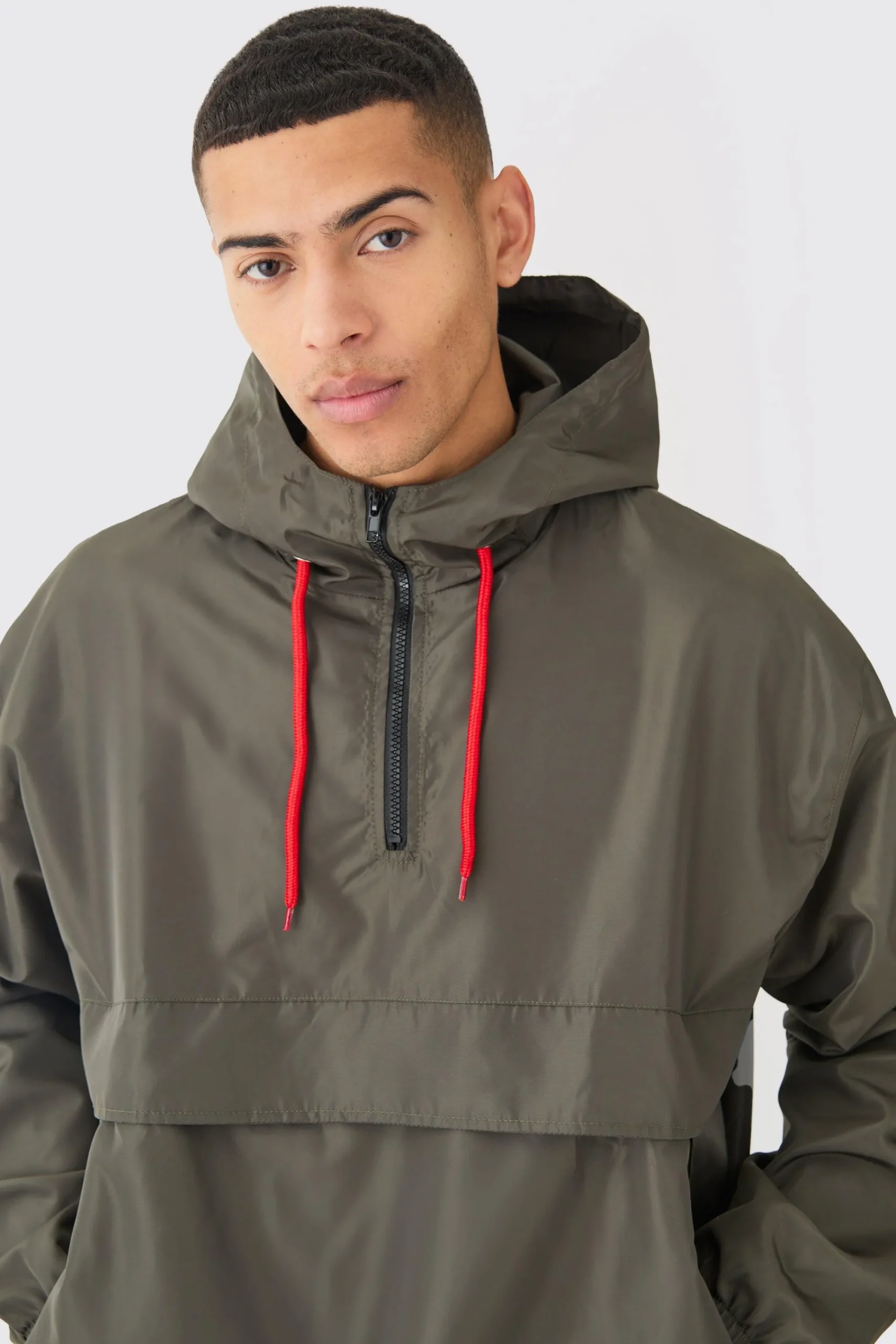 boohooMAN Oversized Hooded Half Zip Windbreaker | UK| Coats & Jackets