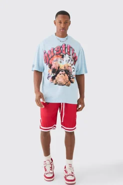 boohooMAN Oversized Hustlin Teddy T-shirt Basketball Set | UK| Sets & Co-Ords