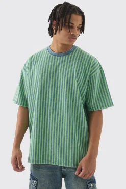 boohooMAN Oversized Indigo Dyed Striped Jacquard Sweatshirt | UK| Hoodies & Sweatshirts