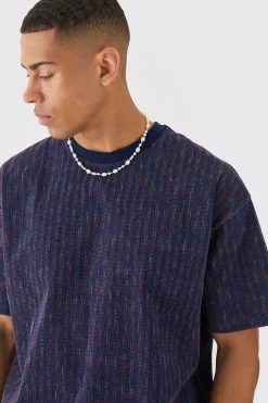 boohooMAN Oversized Indigo Dyed Striped Jacquard Sweatshirt | UK| Hoodies & Sweatshirts