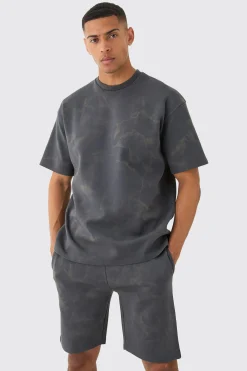 Oversized Interlock Laser Printed T-shirt & Shorts Set | UK^boohooMAN New
