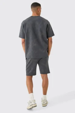 Oversized Interlock Laser Printed T-shirt & Shorts Set | UK^boohooMAN New