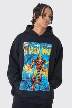 boohooMAN Oversized Iron Man Marvel License Print Hoodie | UK| Hoodies & Sweatshirts