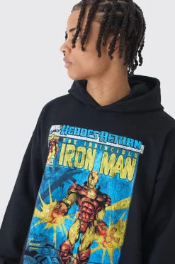 boohooMAN Oversized Iron Man Marvel License Print Hoodie | UK| Hoodies & Sweatshirts