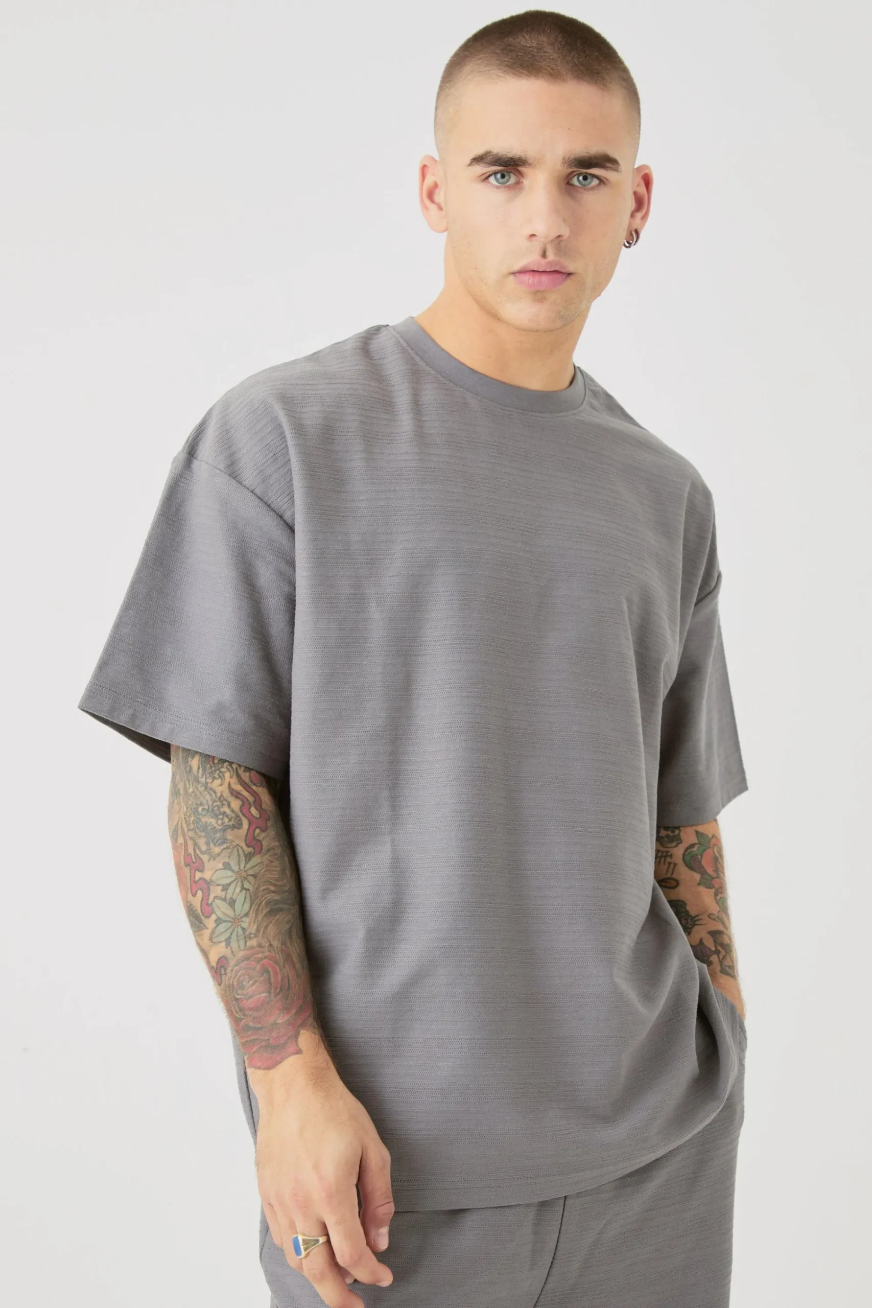 boohooMAN Oversized Jacquard Stripe T-shirt & Jogger Set | UK| Sets & Co-Ords
