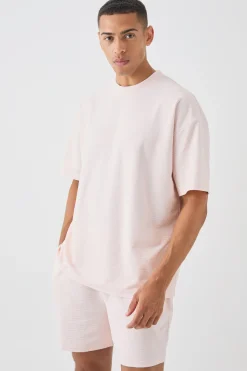 boohooMAN Oversized Jacquard Stripe T-shirt & Short Set | UK| Sets & Co-Ords|Tracksuits