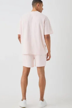 boohooMAN Oversized Jacquard Stripe T-shirt & Short Set | UK| Sets & Co-Ords|Tracksuits