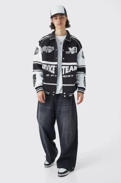 boohooMAN Oversized Jersey Harrington Varsity Jacket | UK| Coats & Jackets