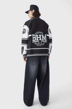 boohooMAN Oversized Jersey Harrington Varsity Jacket | UK| Coats & Jackets