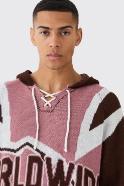 boohooMAN Oversized Lace Up Hockey Jumper With Hood | UK| Knitwear