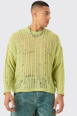 boohooMAN Oversized Ladder Detail Open Knit Jumper In | UK| Knitwear