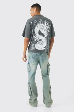 Oversized Large Scale Extended Neck Dragon Wash Print T-Shirt | UK^boohooMAN Best