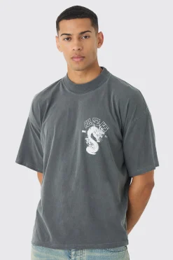 Oversized Large Scale Extended Neck Dragon Wash Print T-Shirt | UK^boohooMAN Best