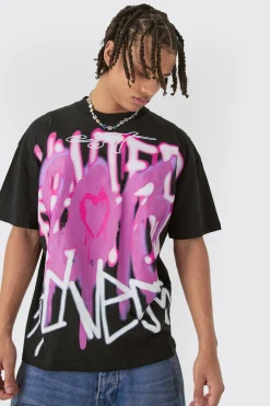 Oversized Large Scale Graffiti Print T-shirt | UK^boohooMAN