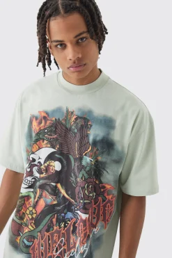 Oversized Large Scale Worldwide Tattoo Graphic T-Shirt | UK^boohooMAN Sale