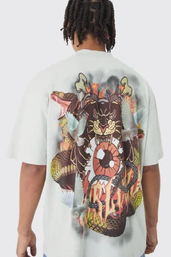 Oversized Large Scale Worldwide Tattoo Back Graphic T-Shirt | UK^boohooMAN Clearance