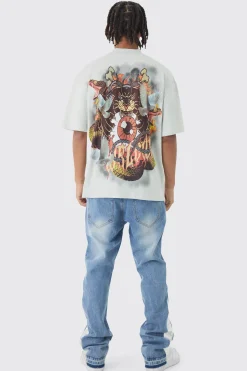 Oversized Large Scale Worldwide Tattoo Back Graphic T-Shirt | UK^boohooMAN Clearance