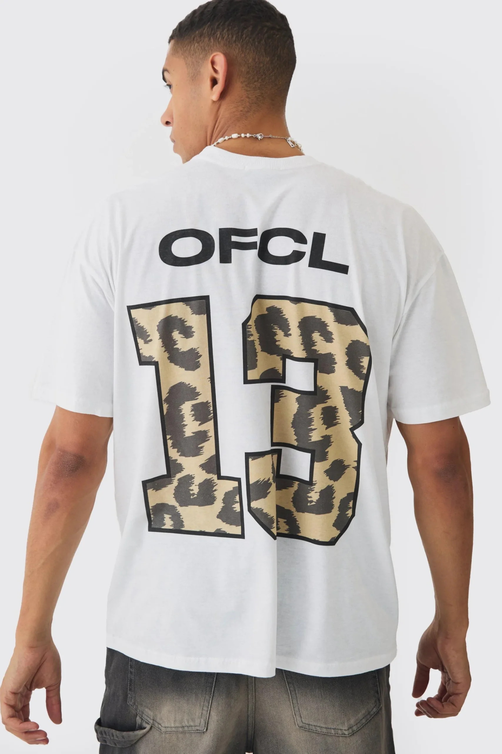 Oversized Leopard Varsity Back Print T-shirt | UK^boohooMAN New