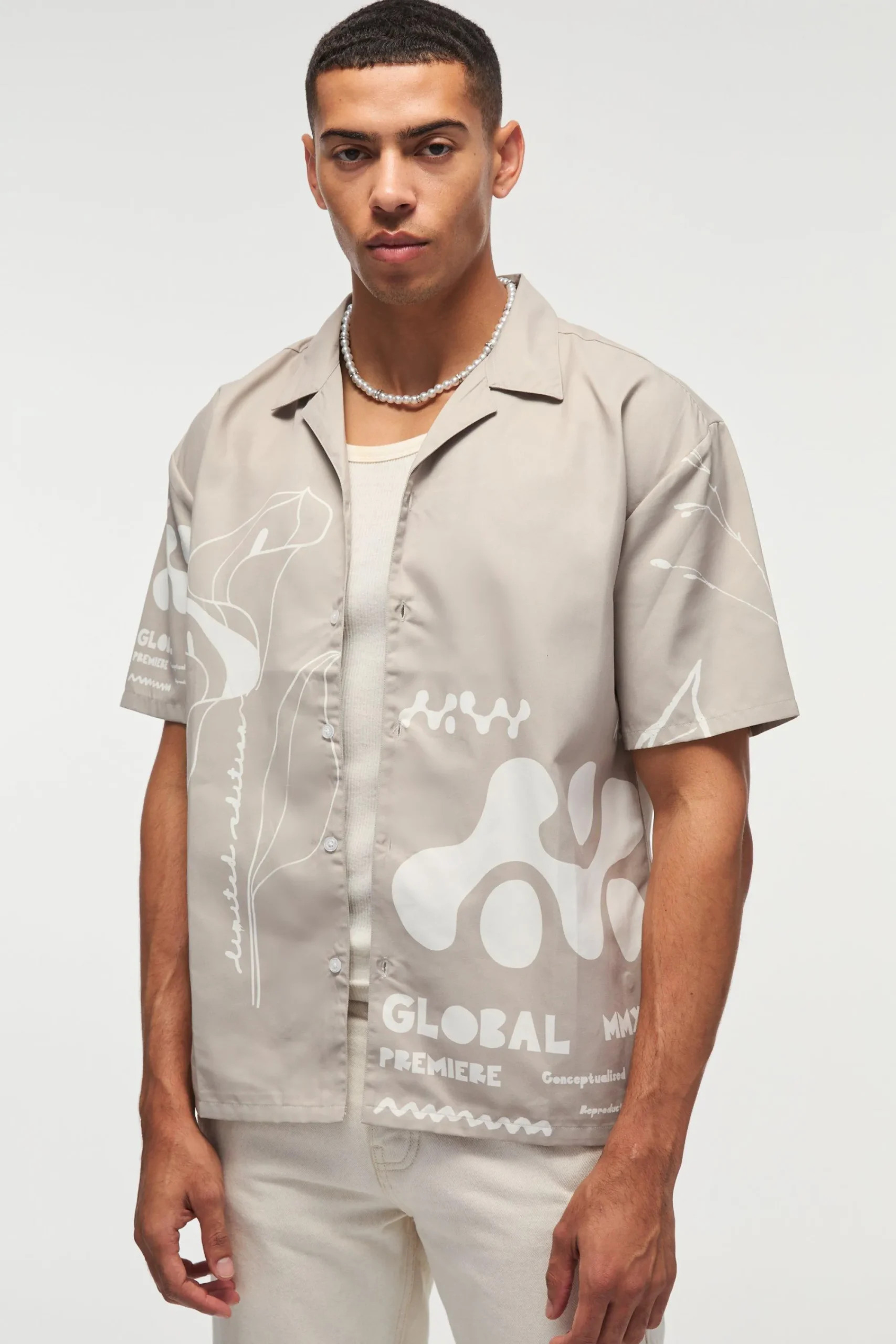 boohooMAN Oversized Lightweight Twill Abstract Print Revere Shirt | UK| Shirts