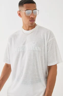 Oversized Limited 3D Embroidered Burnout Mesh T-shirt | UK^boohooMAN