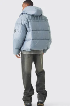 boohooMAN Oversized Limited Embroidered Hooded Puffer In | UK| Coats & Jackets