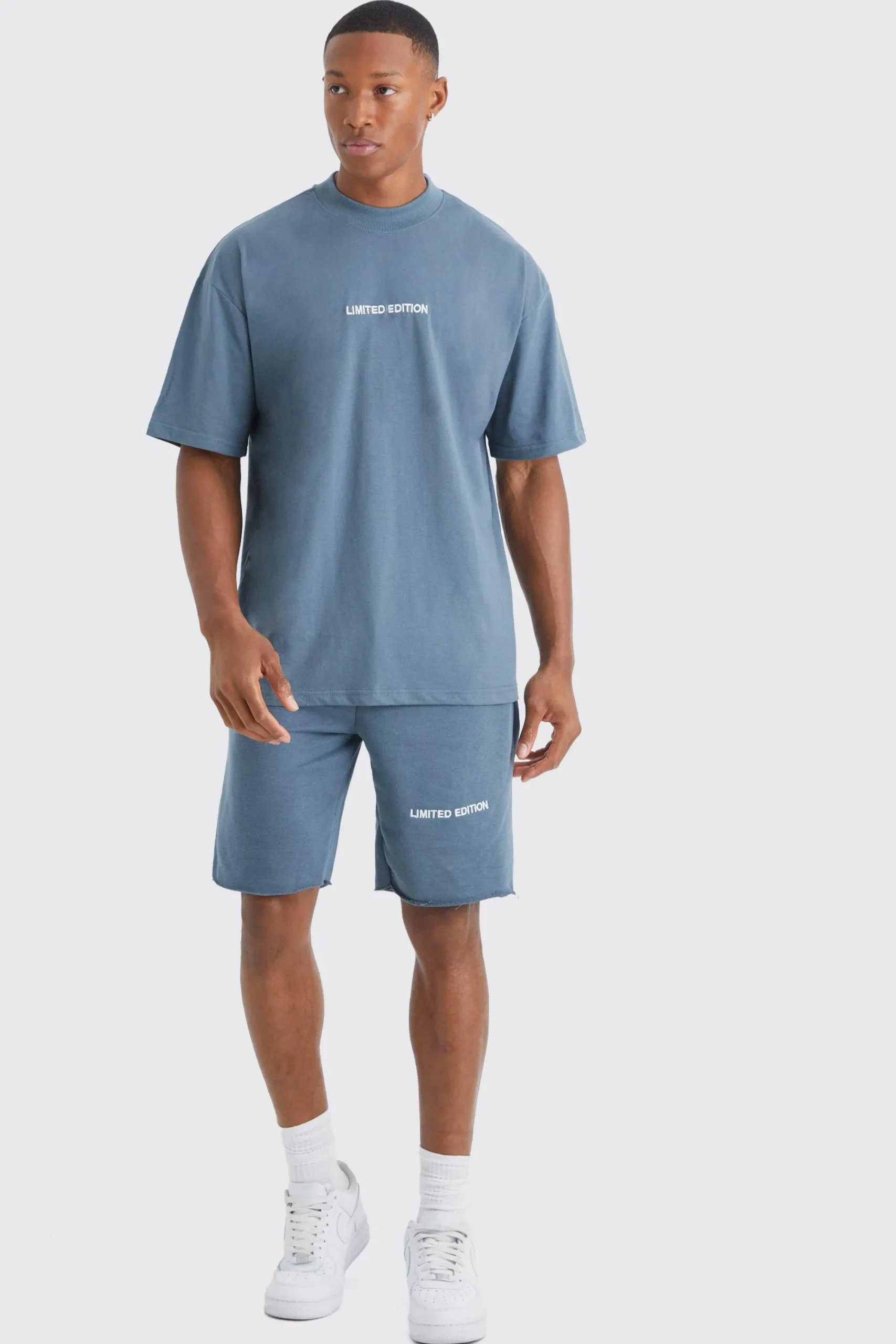 boohooMAN Oversized Limited Raw Hem T-shirt & Short Set | UK| Sets & Co-Ords|Tracksuits